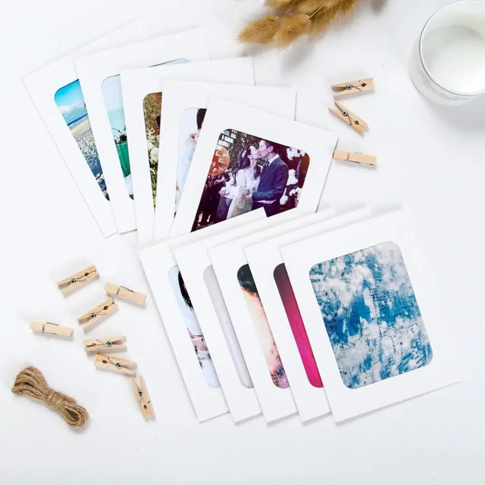 Fotohållare i papper, 10-pack med klämmor & snöre