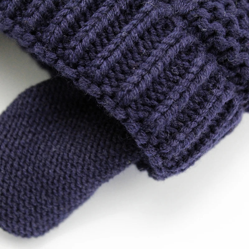 Varm stickad vintermössa med fleece & vantar för baby