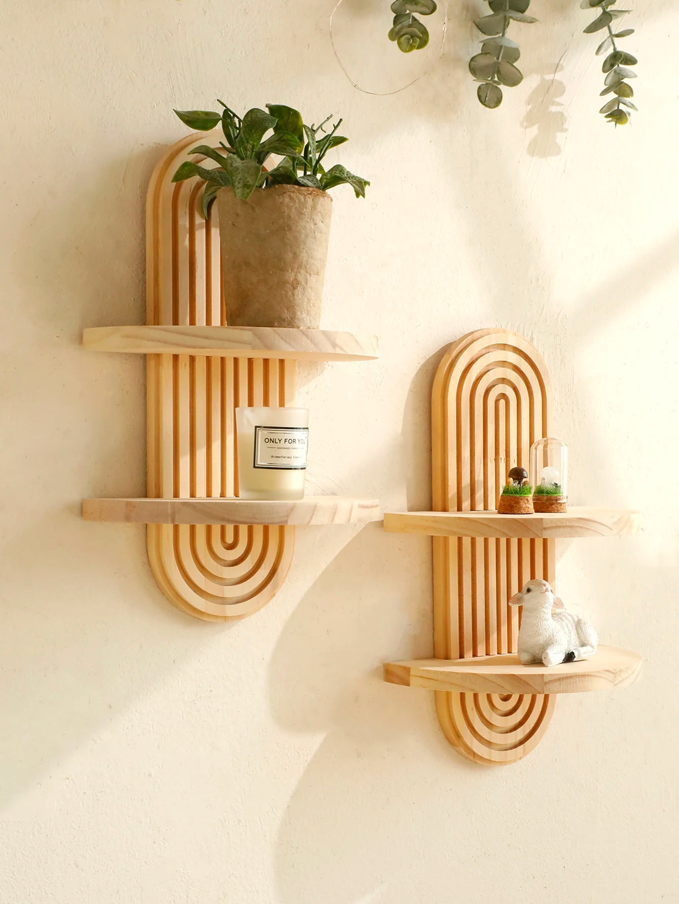 Boho väggmonterad trähylla