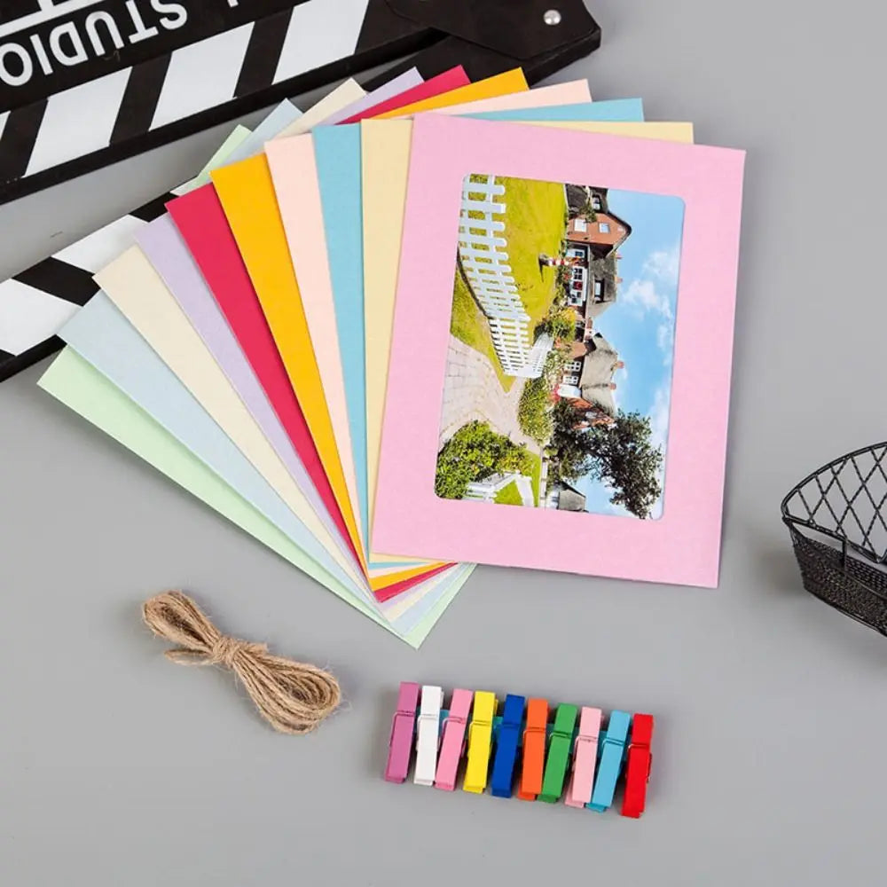 Fotohållare i papper, 10-pack med klämmor & snöre