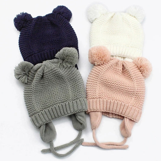 Varm stickad vintermössa med fleece & vantar för baby