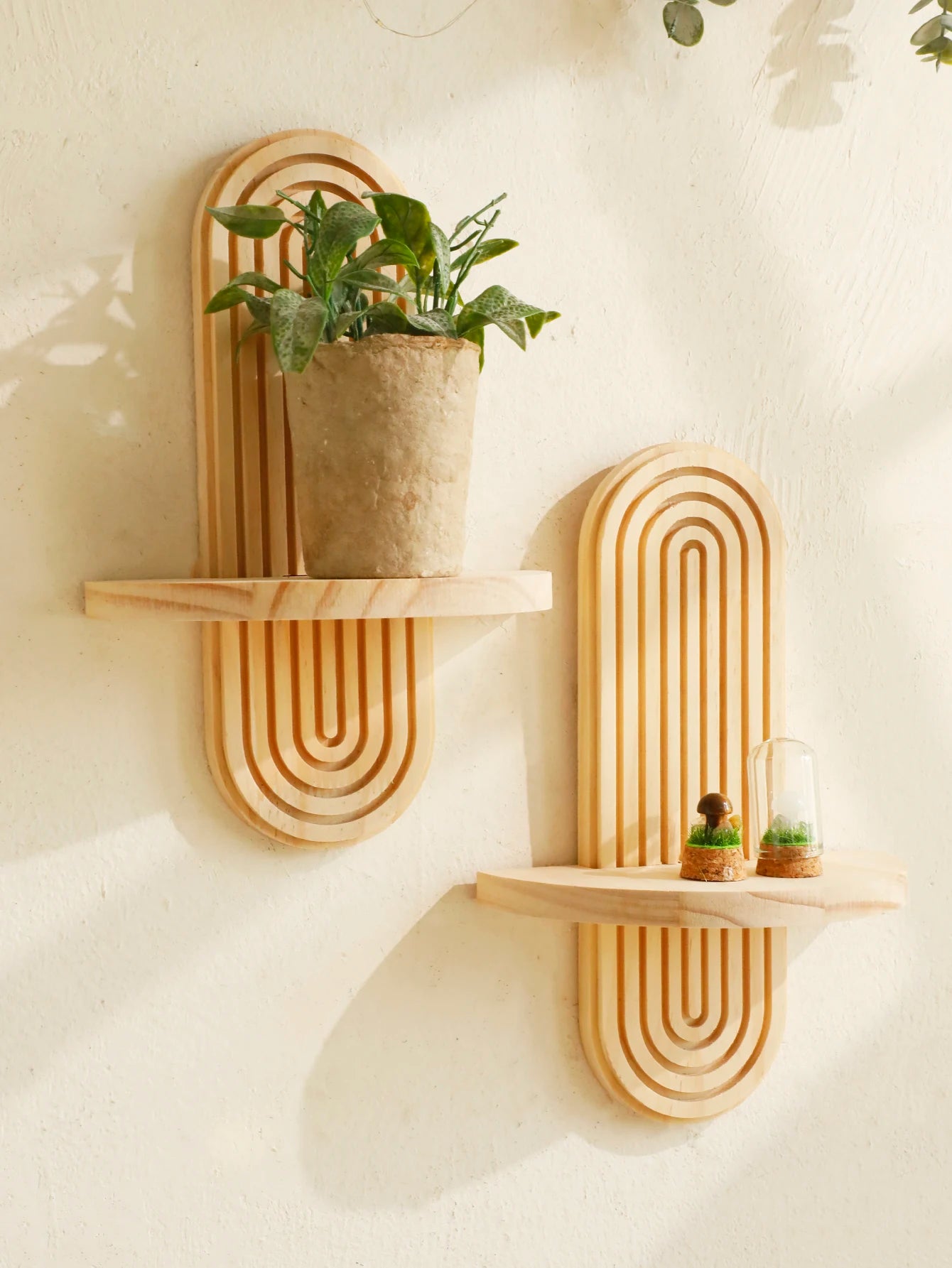 Boho väggmonterad trähylla