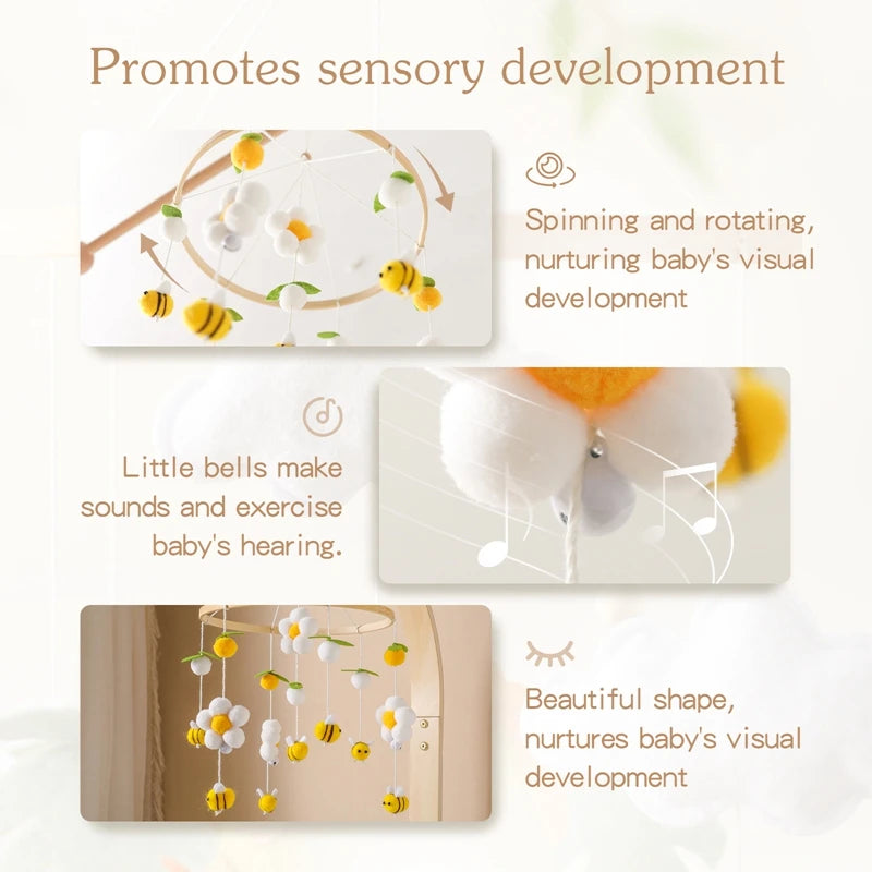 Musikalisk babymobil med skakleksaker & virkade figurer
