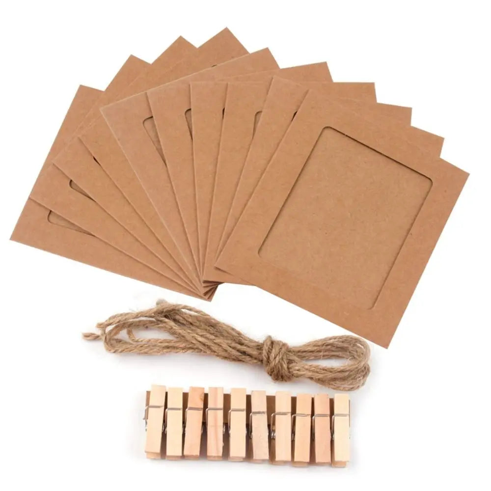 Fotohållare i papper, 10-pack med klämmor & snöre
