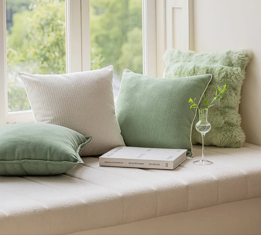 Matcha-gröna kuddfodral i olika varianter