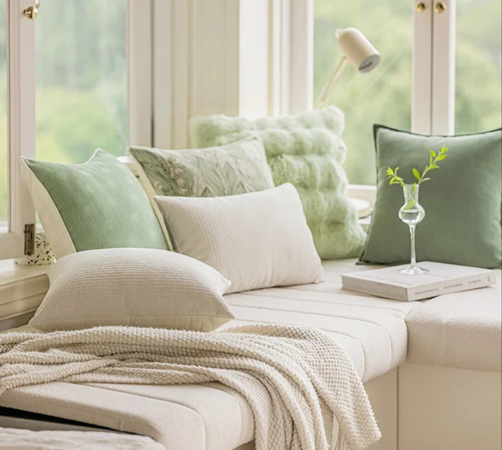 Matcha-gröna kuddfodral i olika varianter