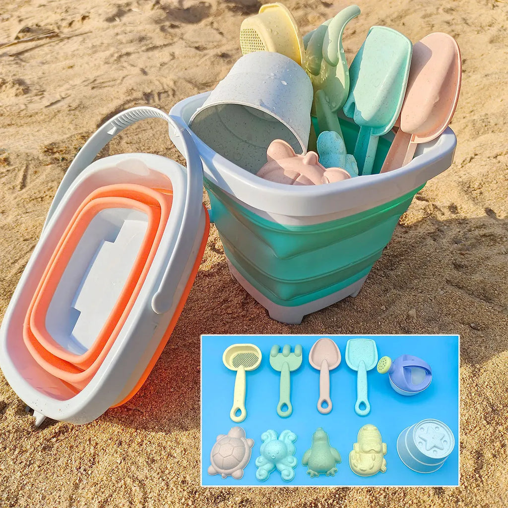 Strandset med vikbar hink