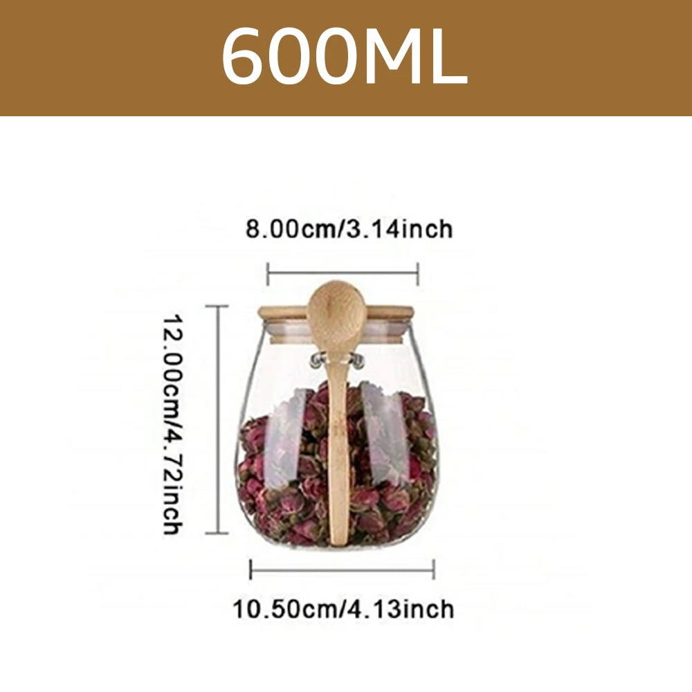 Glasburk med lock och sked