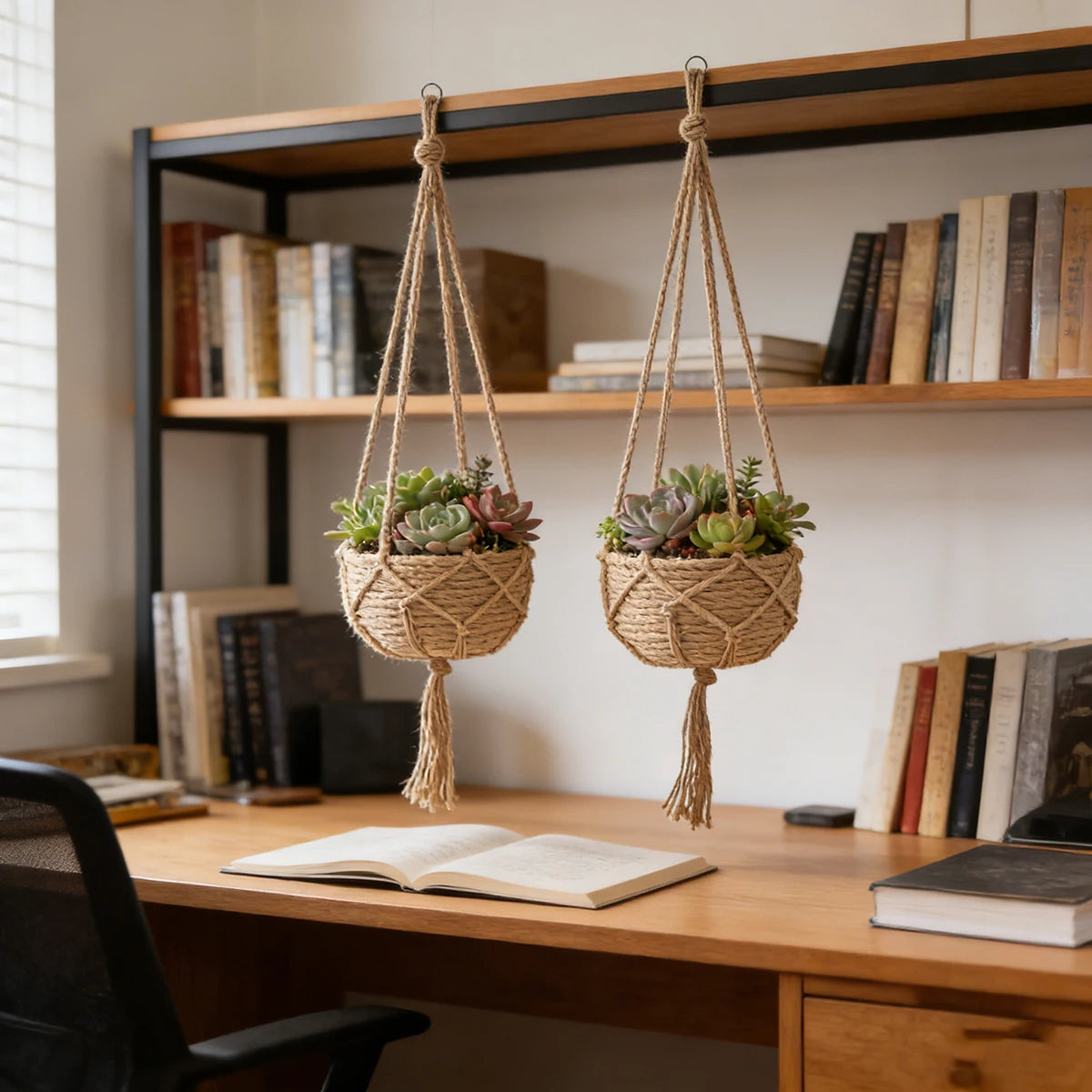 Hängande planteringskorg i rotting