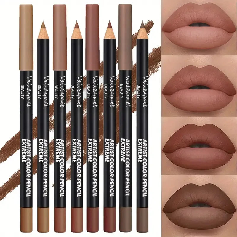 Läpp- & eyeliner-set i nude och bruna toner med matt finish