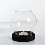 Glass tealight holder with wooden detail