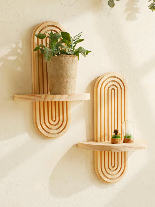Boho väggmonterad trähylla