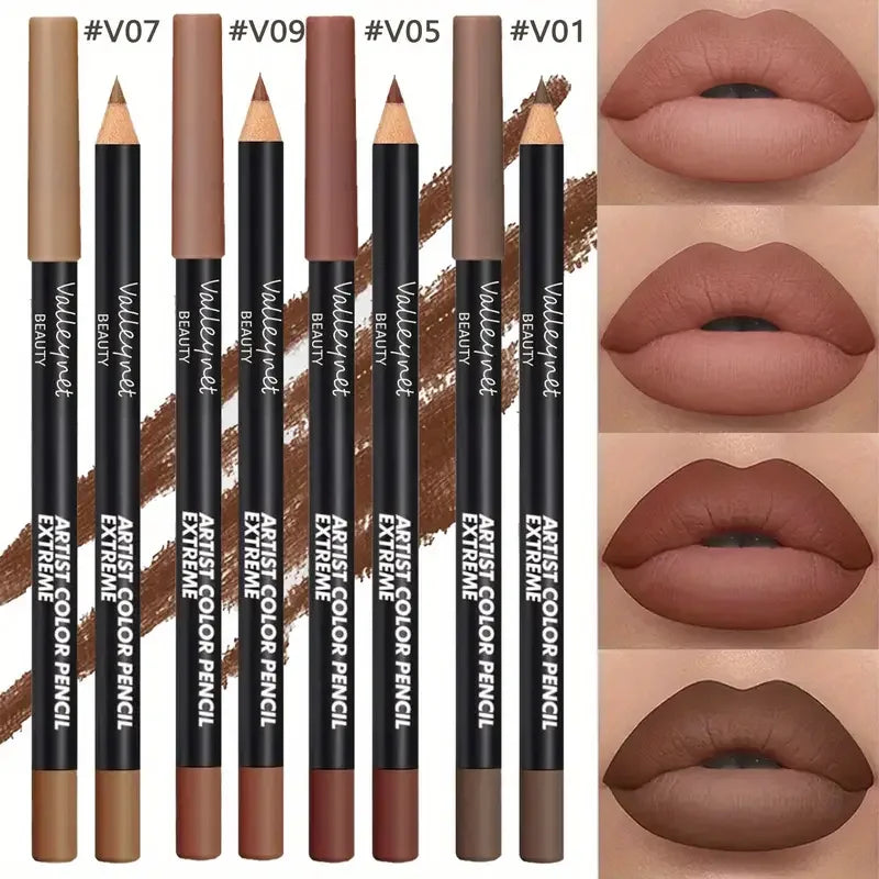 Läpp- & eyeliner-set i nude och bruna toner med matt finish