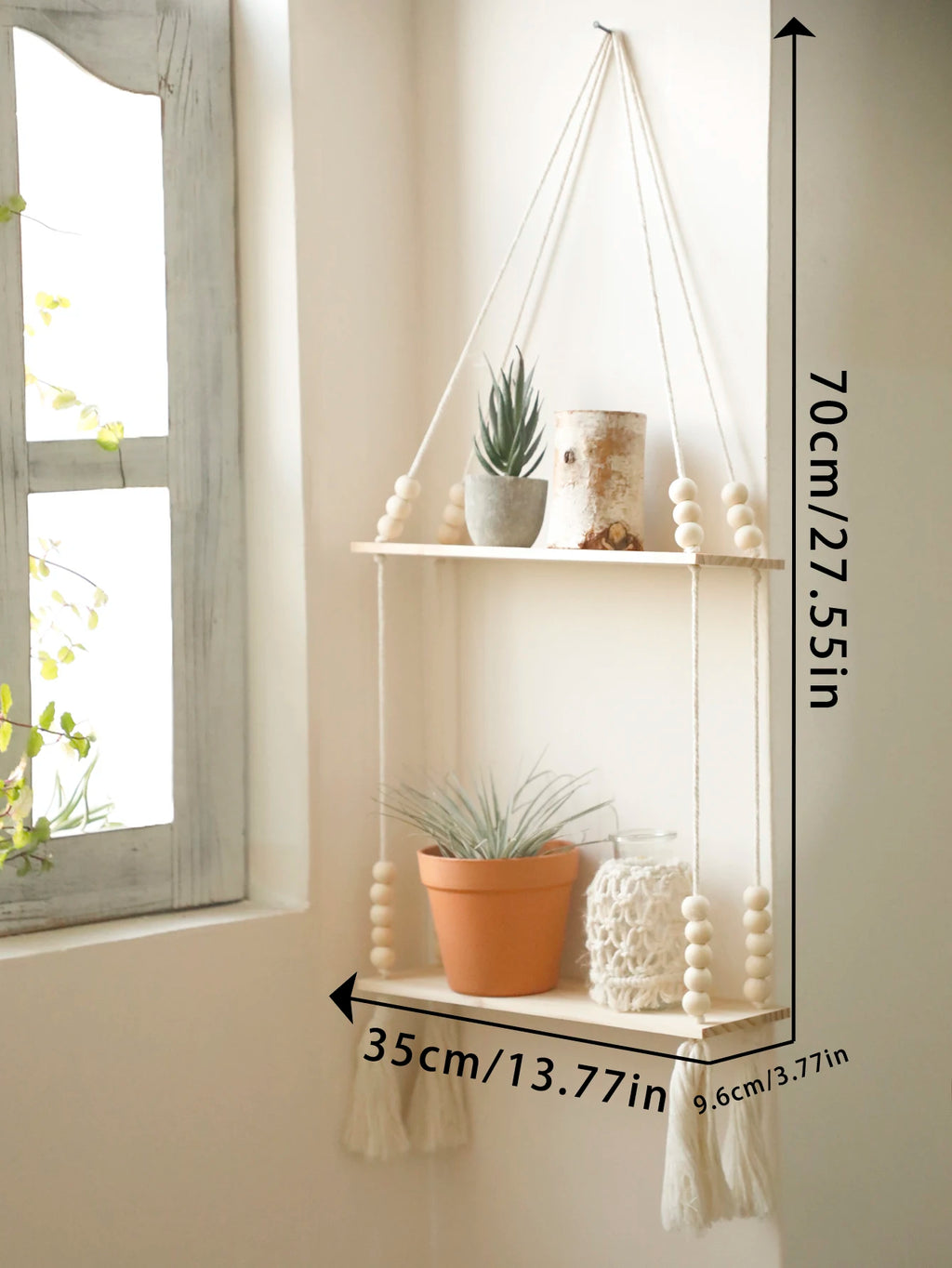 Handmade macramé wall shelf
