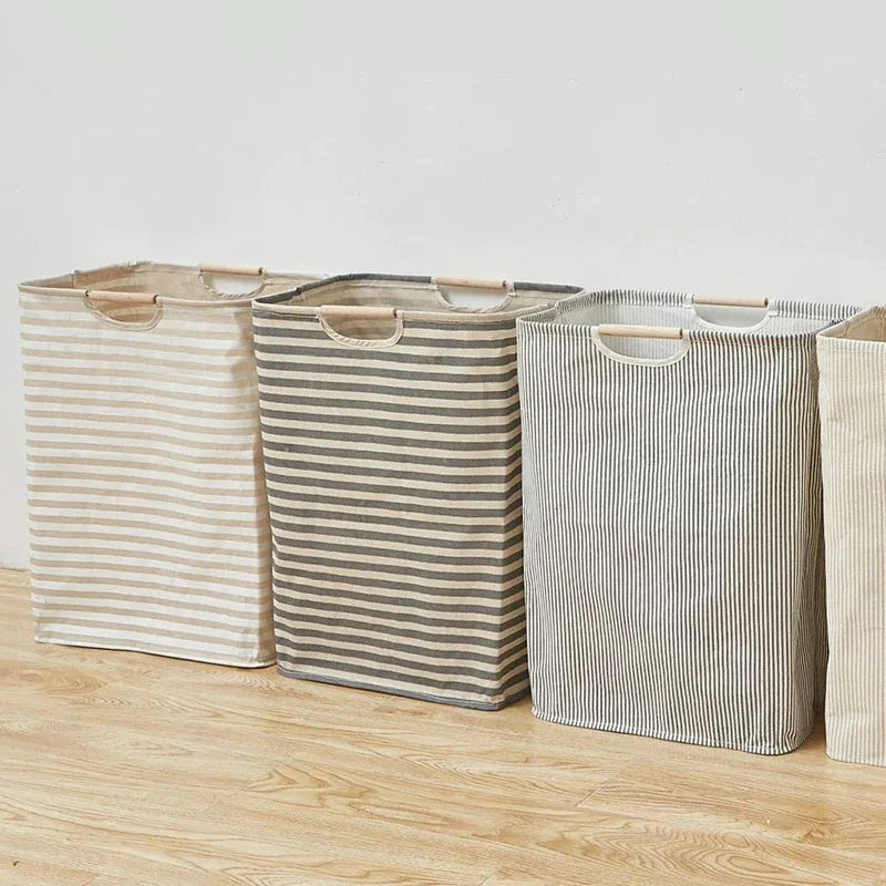 Hopfällbar tvättkorg i bomull & linne