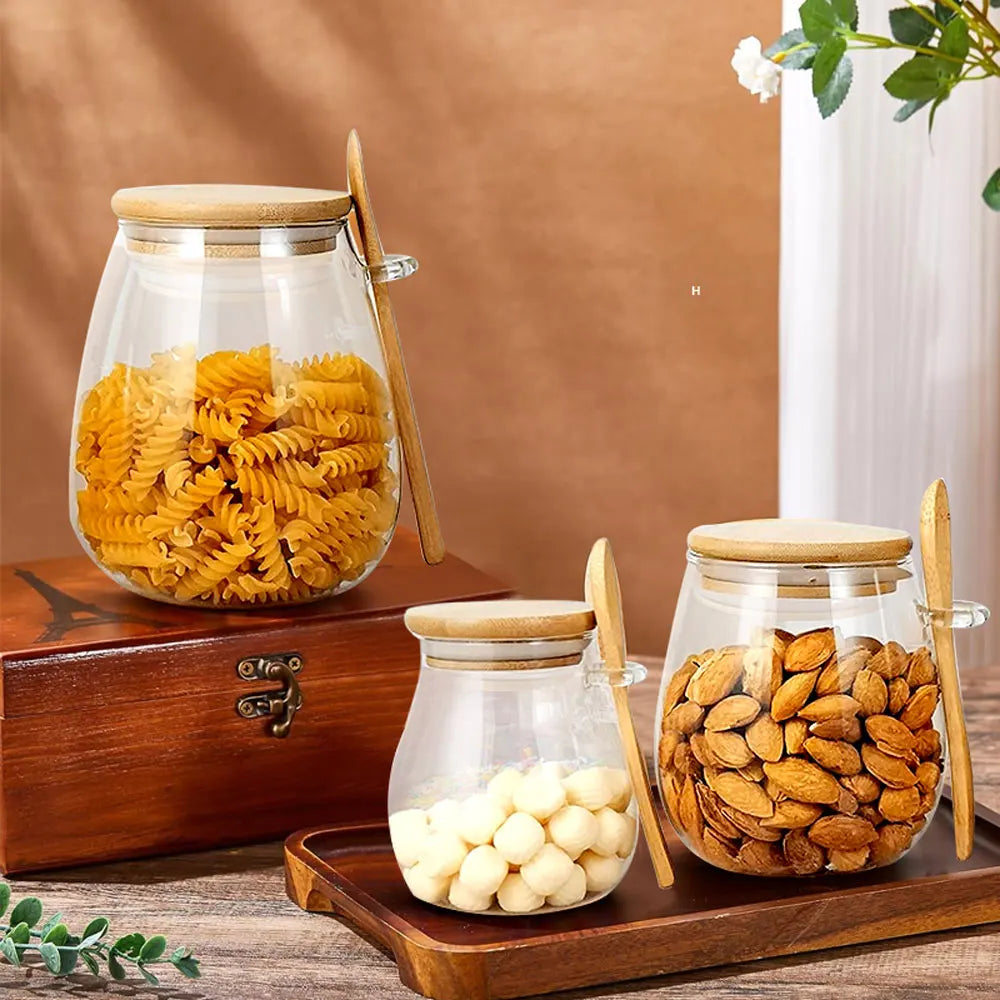 Glasburk med lock och sked