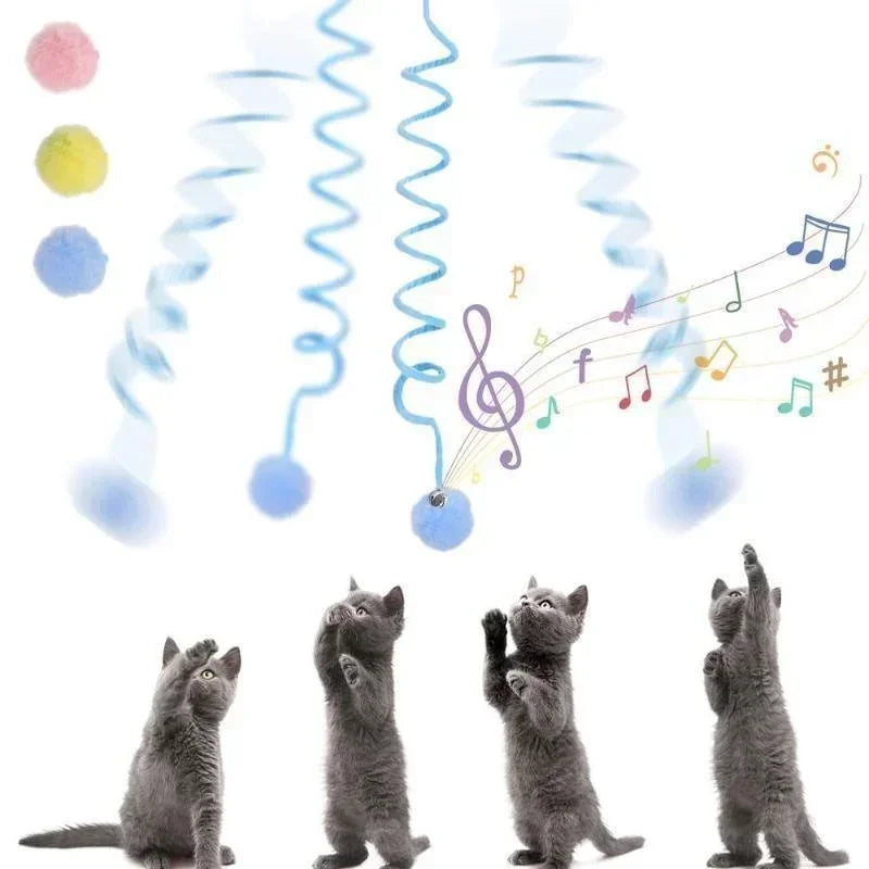 Interaktiv kattleksak med boll och fjädrande snöre