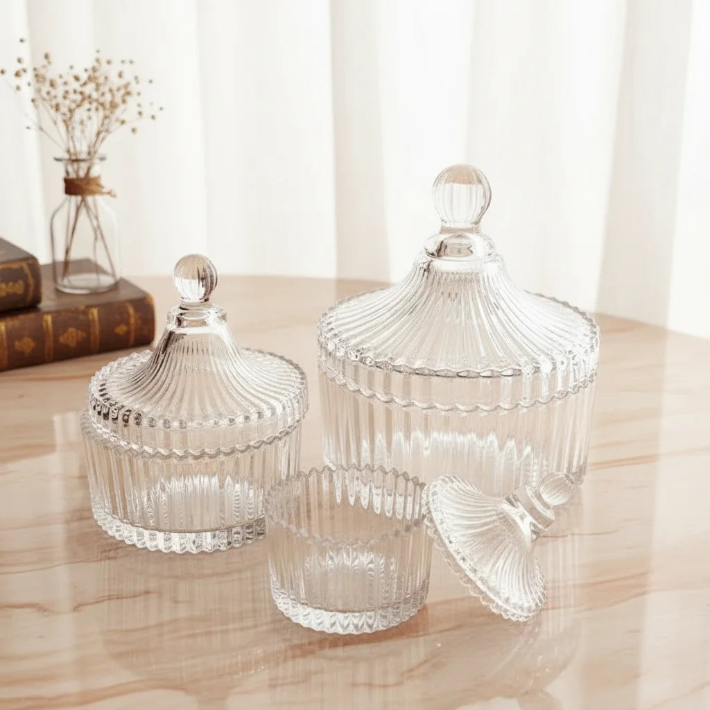 Dekorativ glasburk med lock