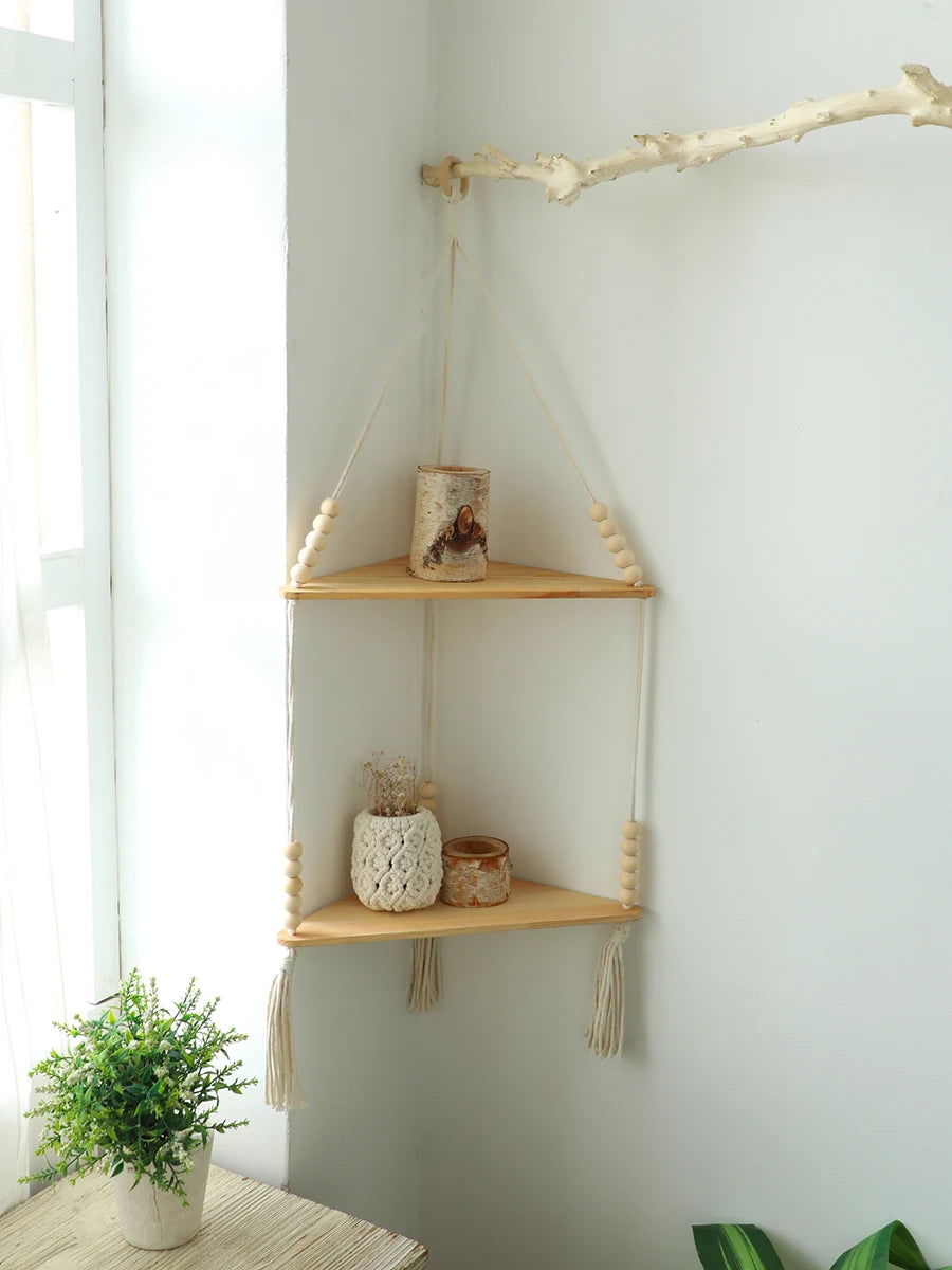 Handmade macramé wall shelf