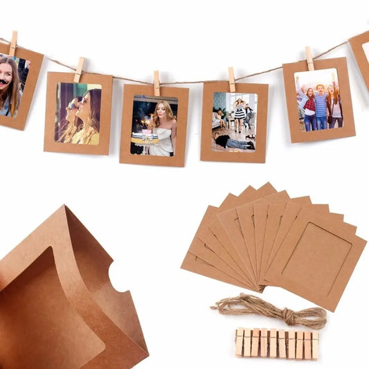 Fotohållare i papper, 10-pack med klämmor & snöre
