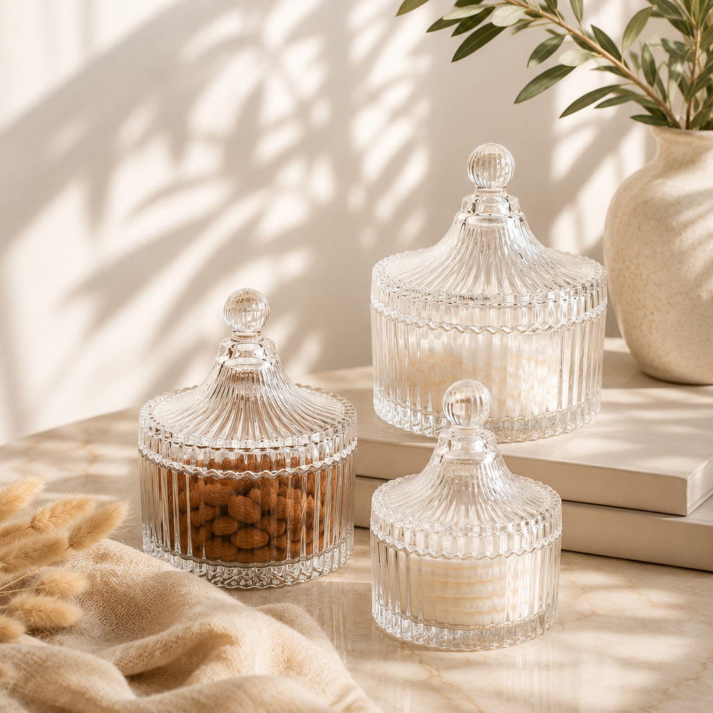 Dekorativ glasburk med lock
